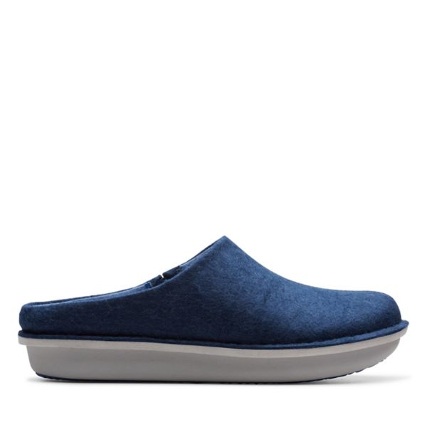 Clarks Mens Step Flow Clog Slippers Navy | CA-3708219